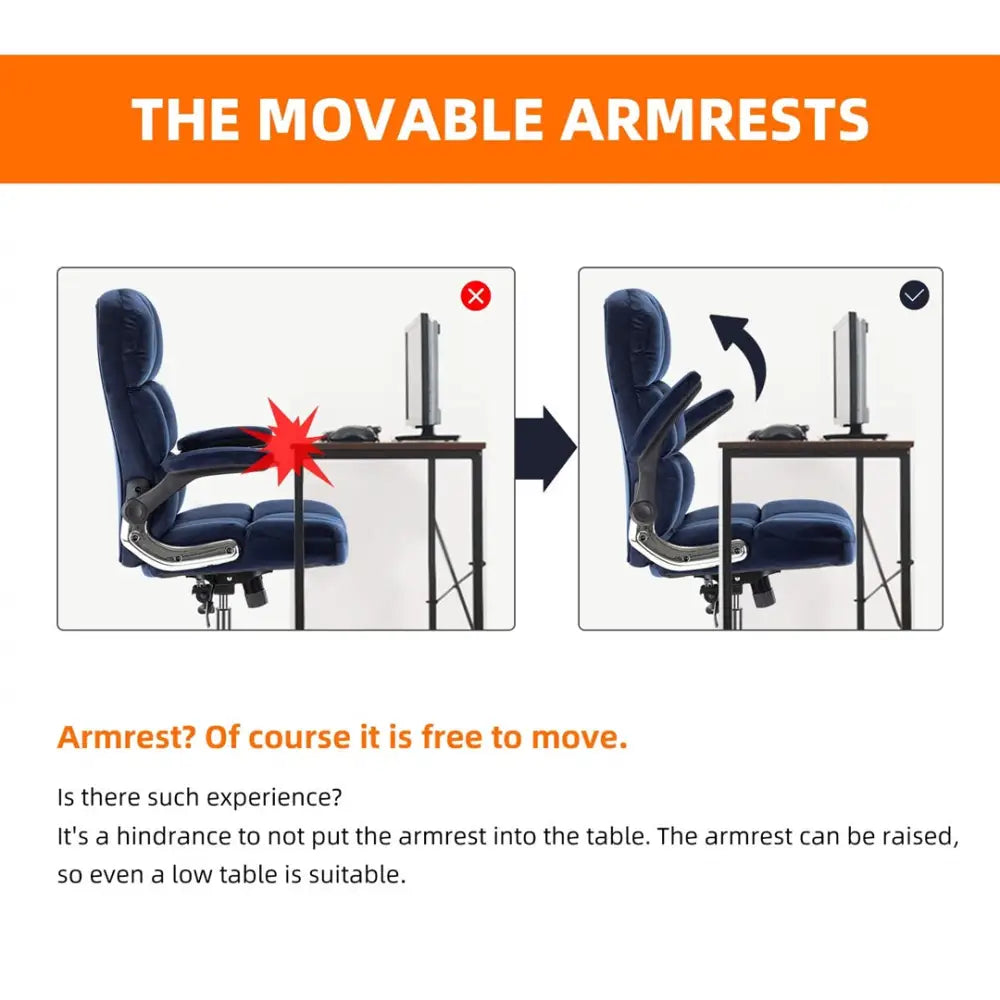 Velvet Home Ergonomic Swivel Adjustable Tilt Angle and Flip-up Arms Office Chair - Furniture > Office