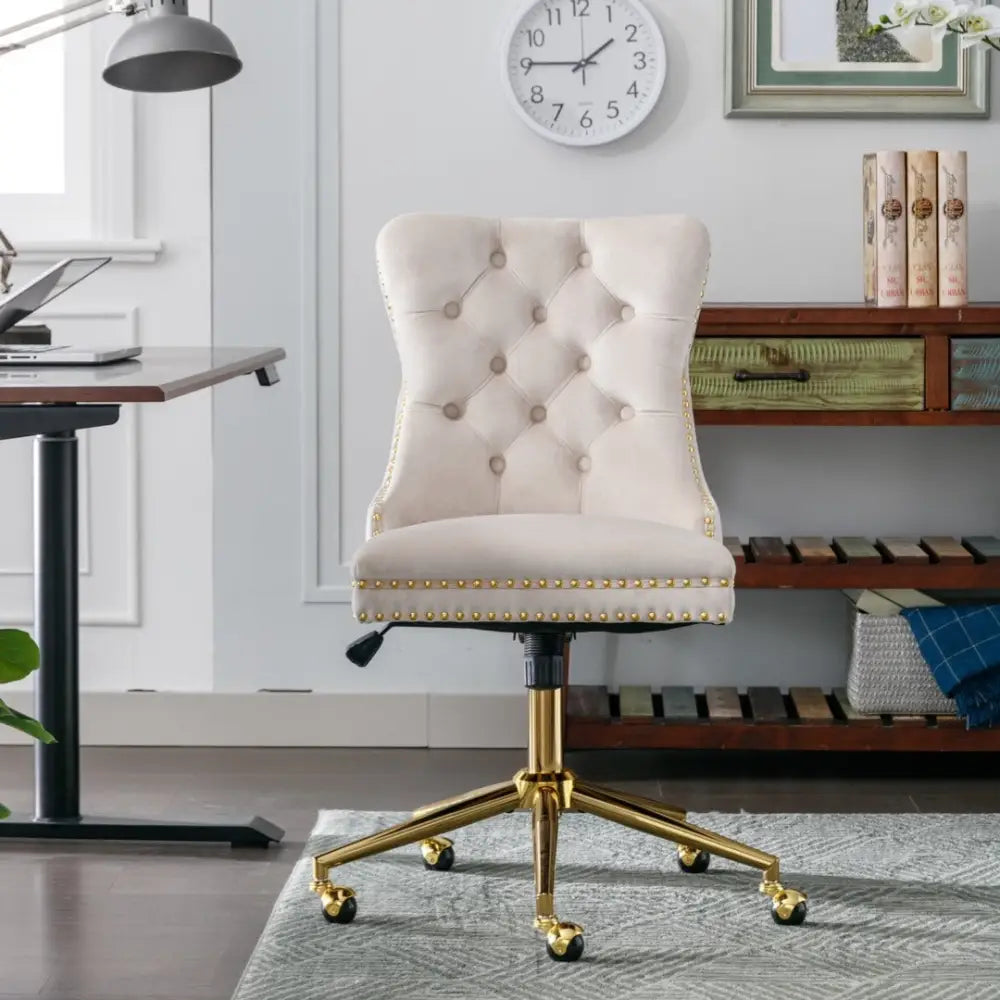 Velvet Home Office Chair- Beige - Furniture > Bar Stools & Chairs