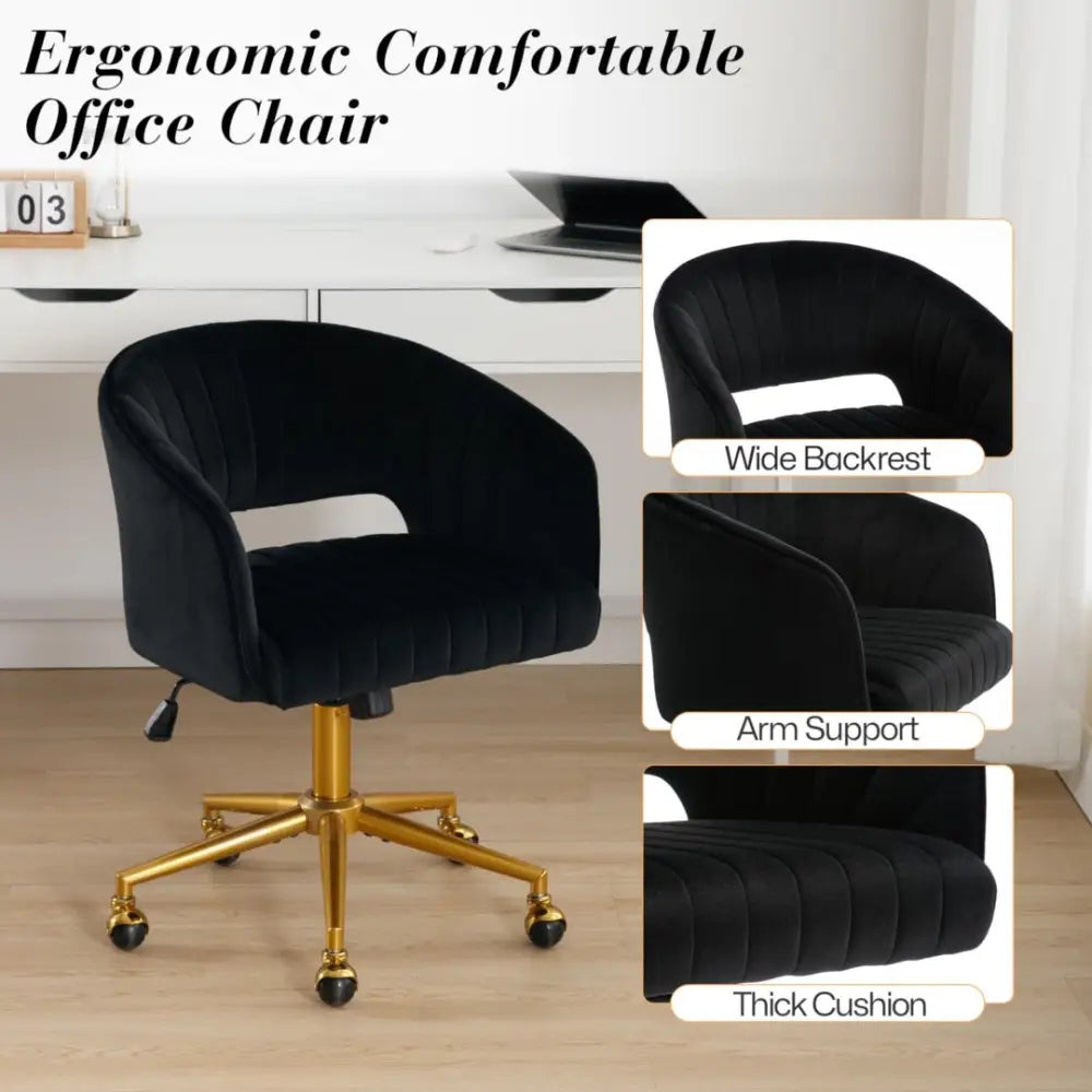 Velvet Home Office Chair- Black - Furniture > Office > Office & Desk Chairs