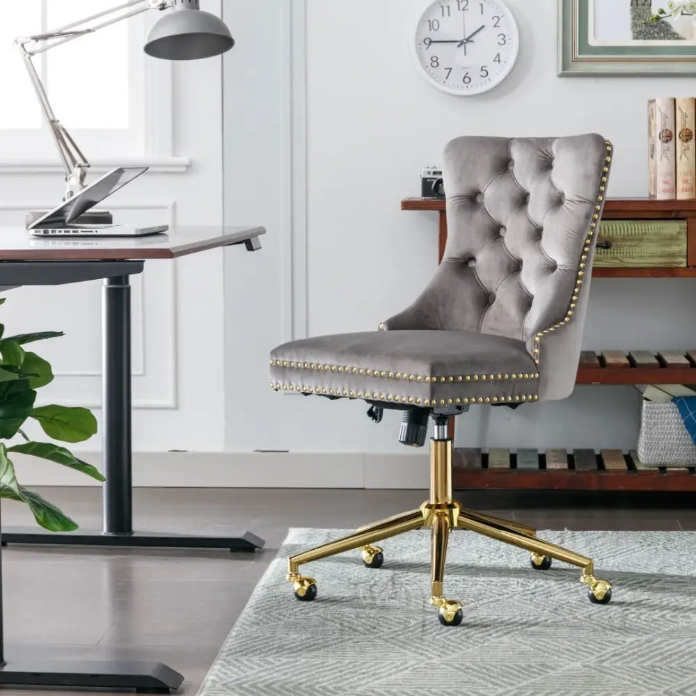 Velvet Home Office Chair- Grey - Furniture > Bar Stools & Chairs