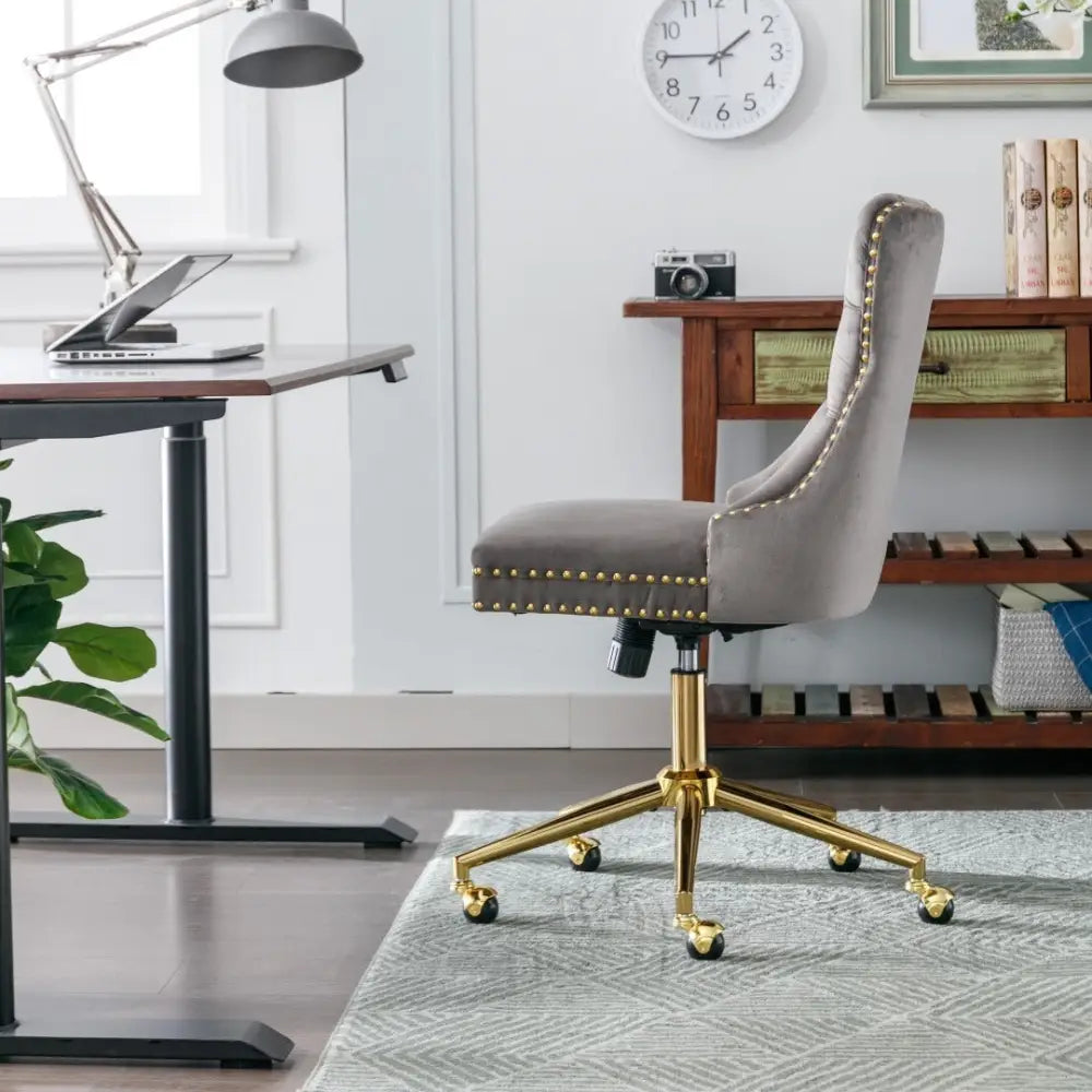 Velvet Home Office Chair- Grey - Furniture > Bar Stools & Chairs