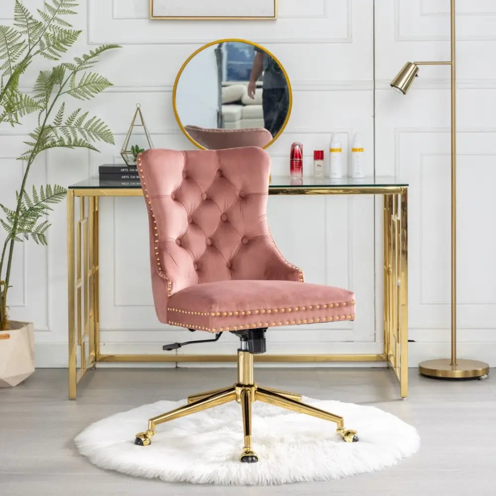 Velvet Home Office Chair- Pink - Furniture > Office > Office & Desk Chairs