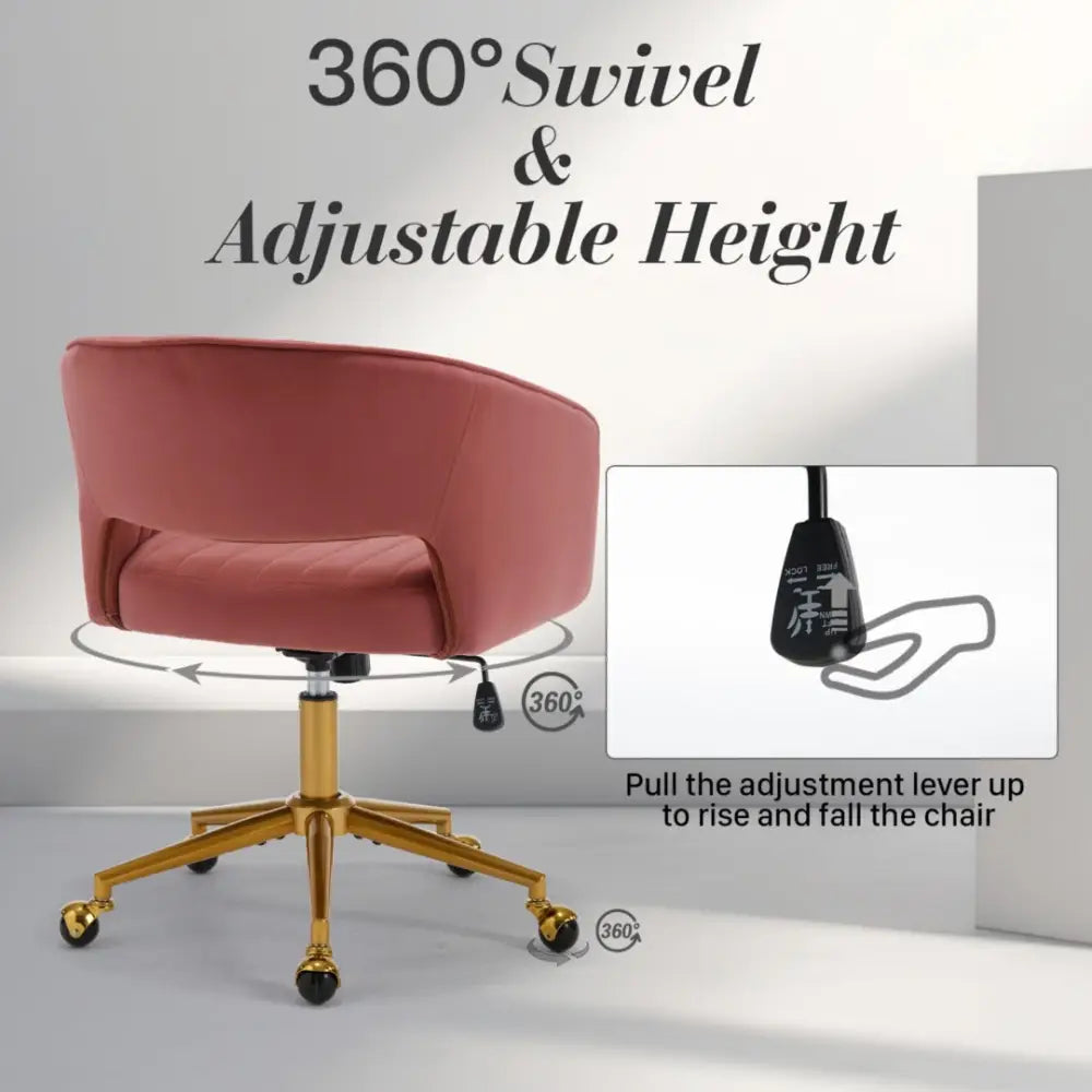 Velvet Home Office Chair- Rose - Furniture > Bar Stools & Chairs > Arm Chairs & Recliners