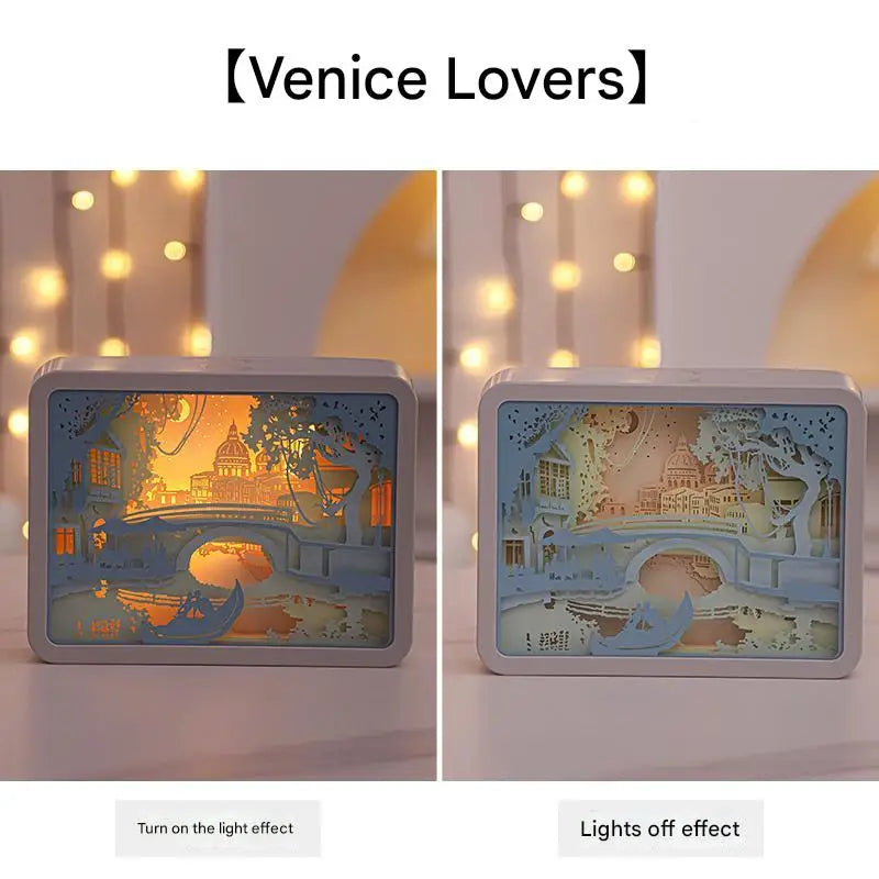 Venice Lovers 3D Paper Carving Night Light - USB Or Battery Powered Decorative Bedside Lamp | Atmosphere Lamp