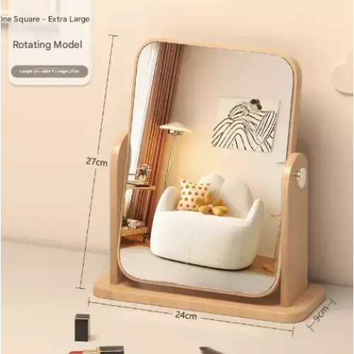 Vertical Square Folding Mirror Tabletop Makeup Mirror - Large Wooden Swivel Vanity Mirror for Desk - Home & Garden >