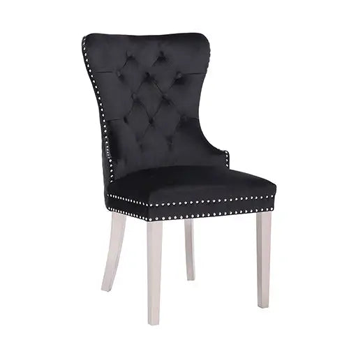 Victoria 2X Dining Chair Black Velvet & STAINLESS STEEL Legs - Furniture > Dining