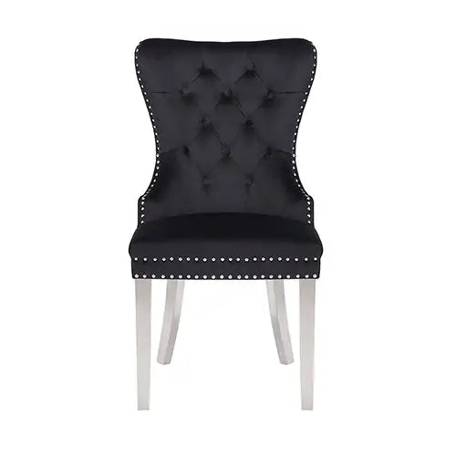 Victoria 2X Dining Chair Black Velvet & STAINLESS STEEL Legs - Furniture > Dining