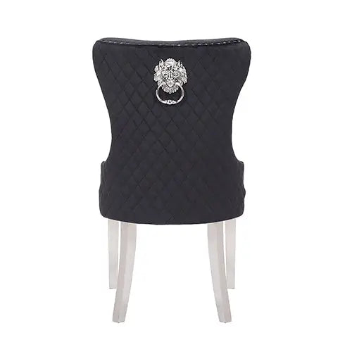 Victoria 2X Dining Chair Black Velvet & STAINLESS STEEL Legs - Furniture > Dining