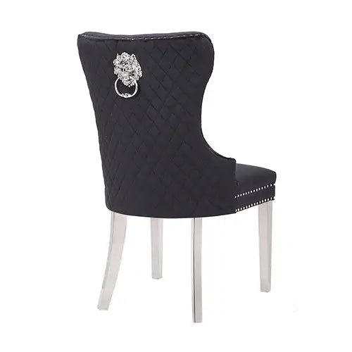 Victoria 2X Dining Chair Black Velvet & STAINLESS STEEL Legs - Furniture > Dining