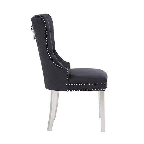Victoria 2X Dining Chair Black Velvet & STAINLESS STEEL Legs - Furniture > Dining