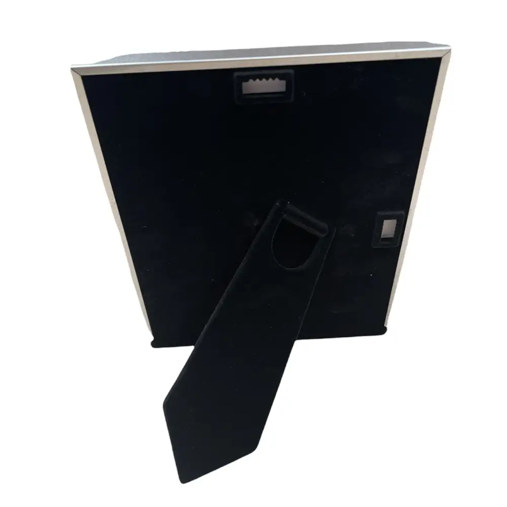 Black aluminium photo frame with adjustable support stand for 4 x 6 inch photos