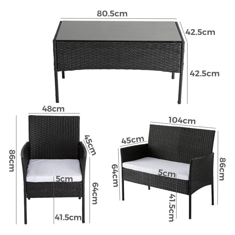 Ville 4-Seater PE Wicker Outdoor Lounge Sofa Set - Furniture > Outdoor