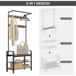 Vintage Coat Rack Shoe Bench Wood Look Accent Furniture and Metal Frame - Furniture > Living Room