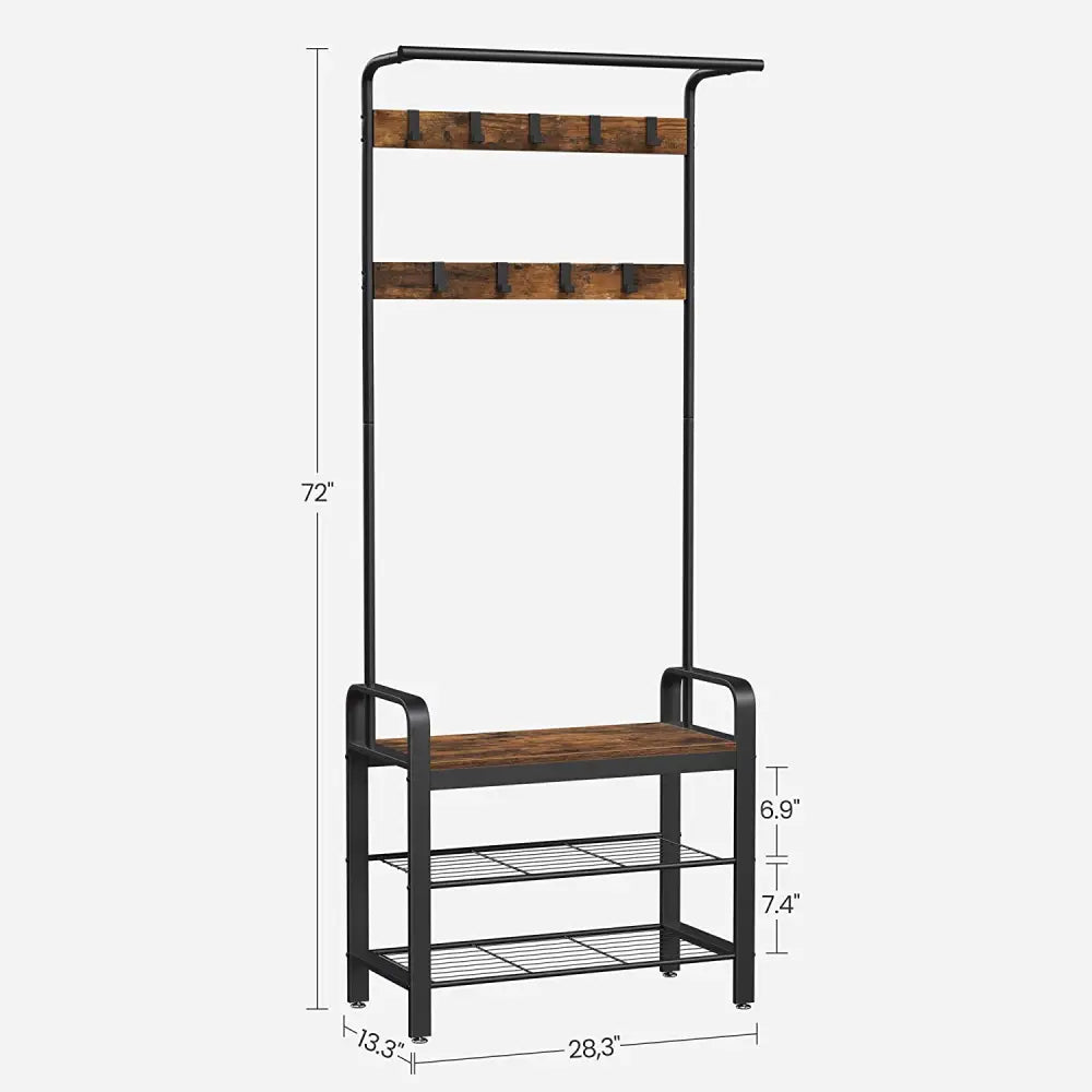 Vintage Coat Rack Shoe Bench Wood Look Accent Furniture and Metal Frame - Furniture > Living Room