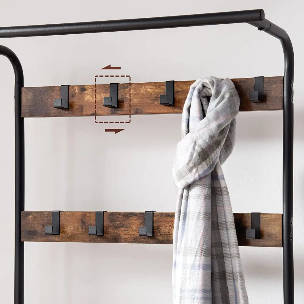 Vintage Coat Rack Shoe Bench Wood Look Accent Furniture and Metal Frame - Furniture > Living Room