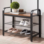 Vintage Coat Rack Shoe Bench Wood Look Accent Furniture and Metal Frame - Furniture > Living Room