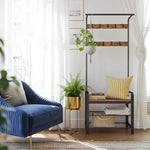 Vintage Coat Rack Shoe Bench Wood Look Accent Furniture and Metal Frame - Furniture > Living Room