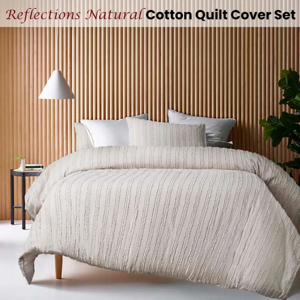 Vintage Design Homewares Reflections Natural Cotton Quilt Cover Set Queen - Home & Garden > Bedding