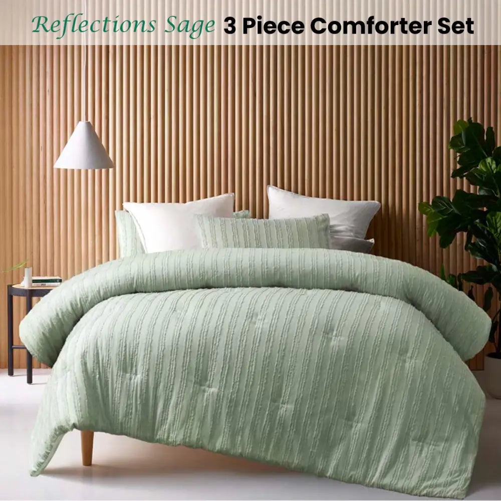 Vintage Design Homewares Reflections Sage 3 Piece Comforter Set Queen - Home & Garden > Bedding