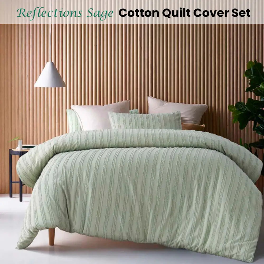 Vintage Design Homewares Reflections Sage Cotton Quilt Cover Set Queen - Home & Garden > Bedding