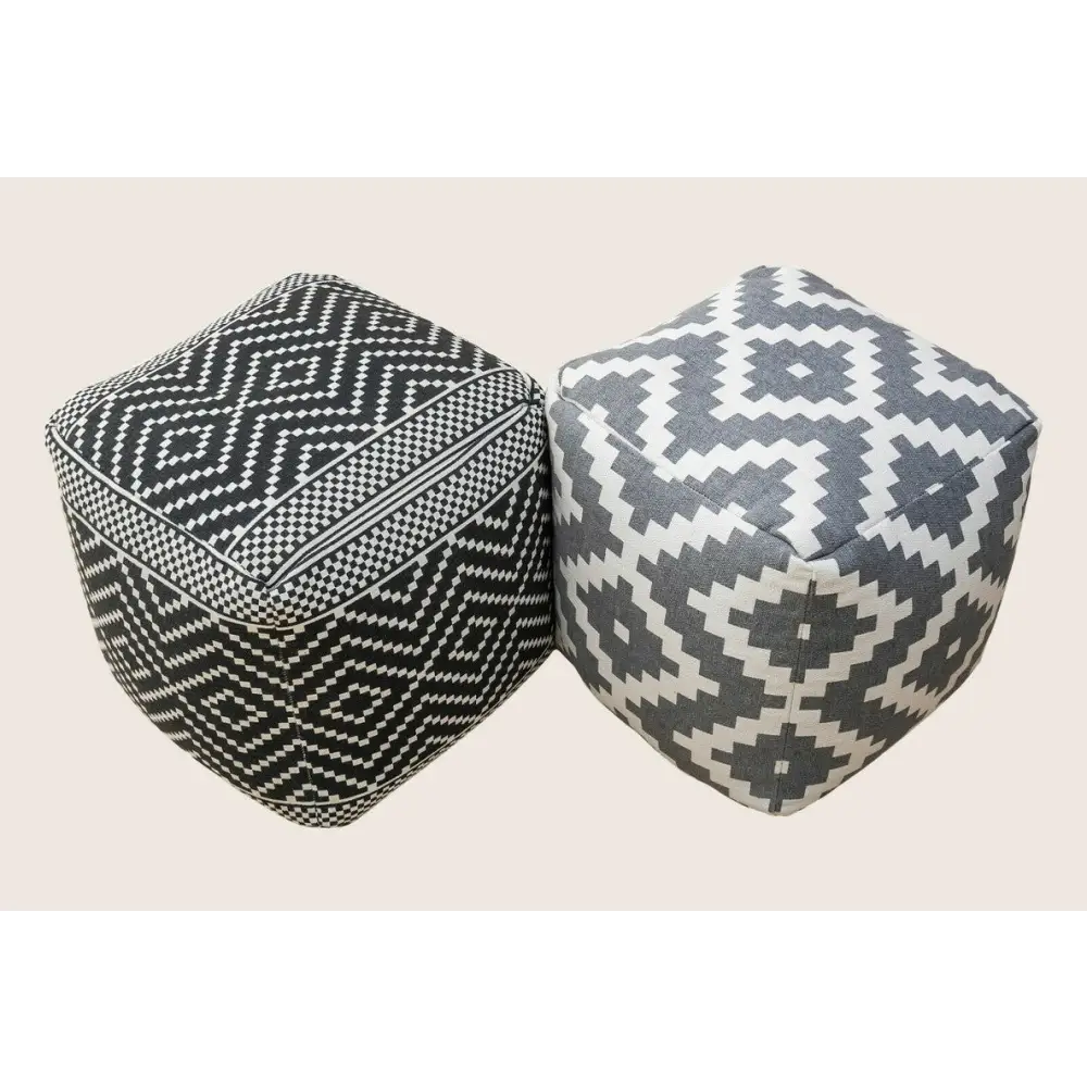 Vintage Geometric Pouf Cotton Printed Footstool Ottoman Pouffe Cover 55 cm X 45 - Furniture > Living Room > Ottomans &