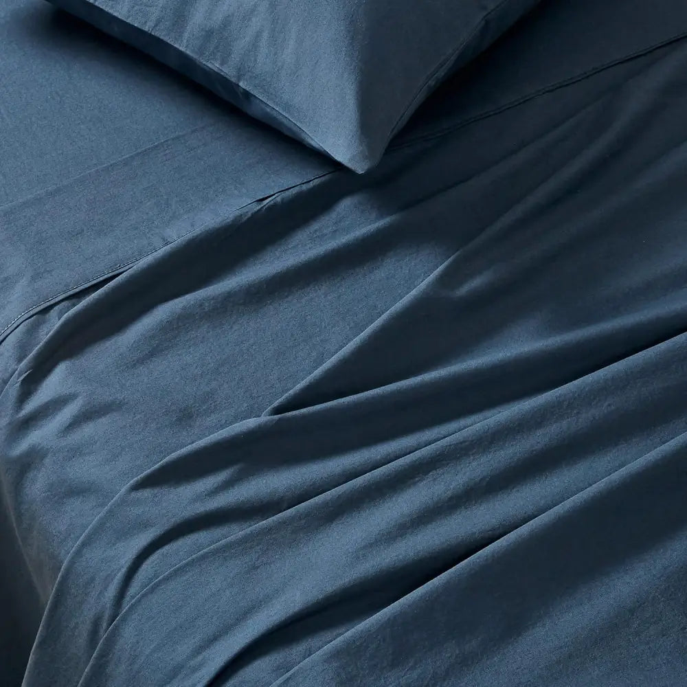 Vintage Washed 100% Cotton Sheet Set with 1 Pillowcases - Dark Indigo -Single - Home & Garden > Bedding > Bed Sheets