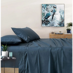 Vintage Washed 100% Cotton Sheet Set with 1 Pillowcases - Dark Indigo -Single - Home & Garden > Bedding > Bed Sheets