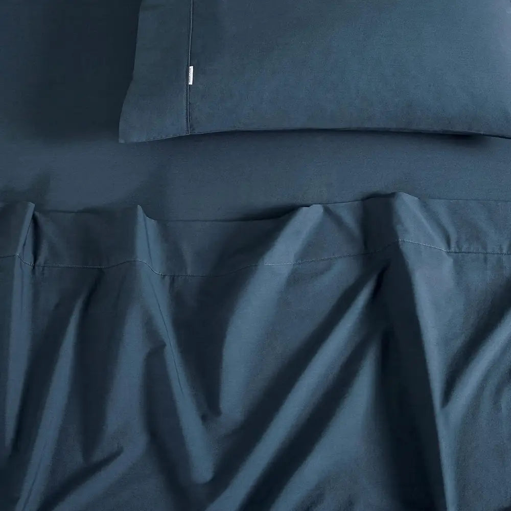 Vintage Washed 100% Cotton Sheet Set with 1 Pillowcases - Dark Indigo -Single - Home & Garden > Bedding > Bed Sheets