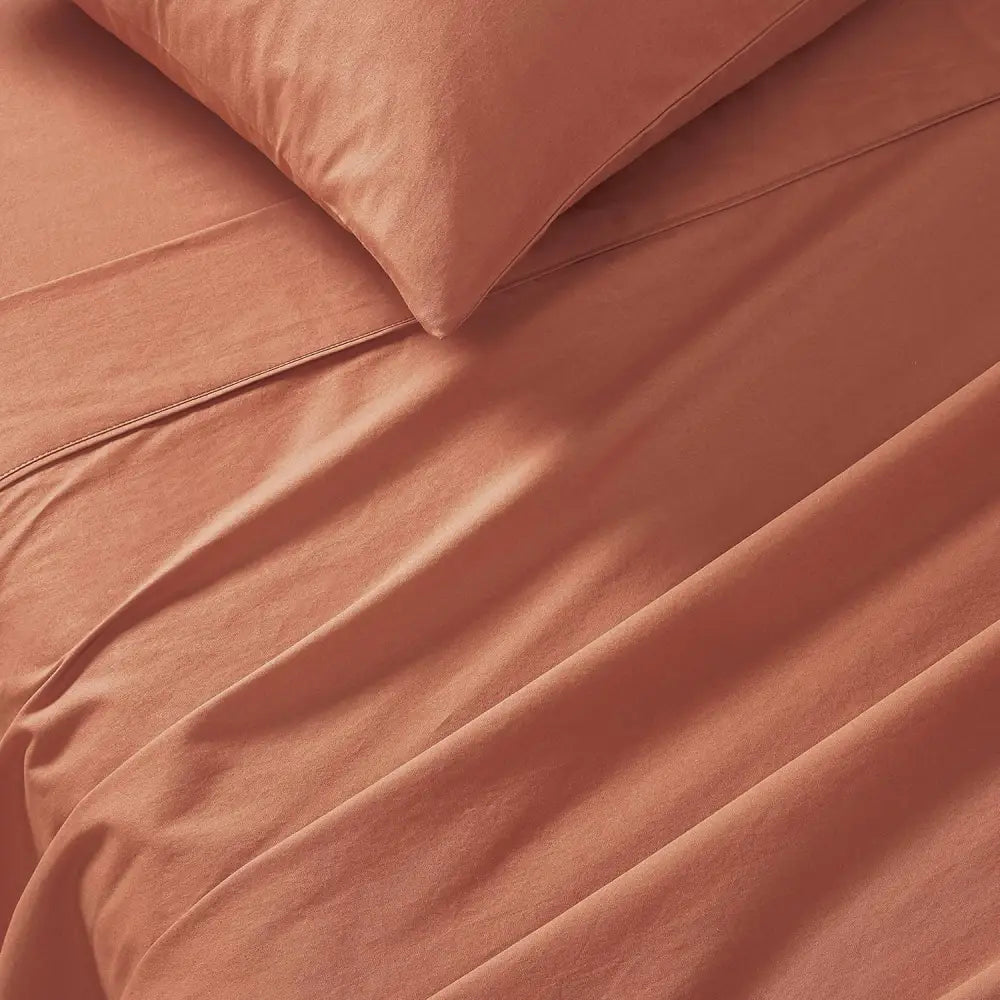 Vintage Washed 100% Cotton Sheet Set with 2 Pillowcases - Brick - King Size - Home & Garden > Bedding > Bed Sheets