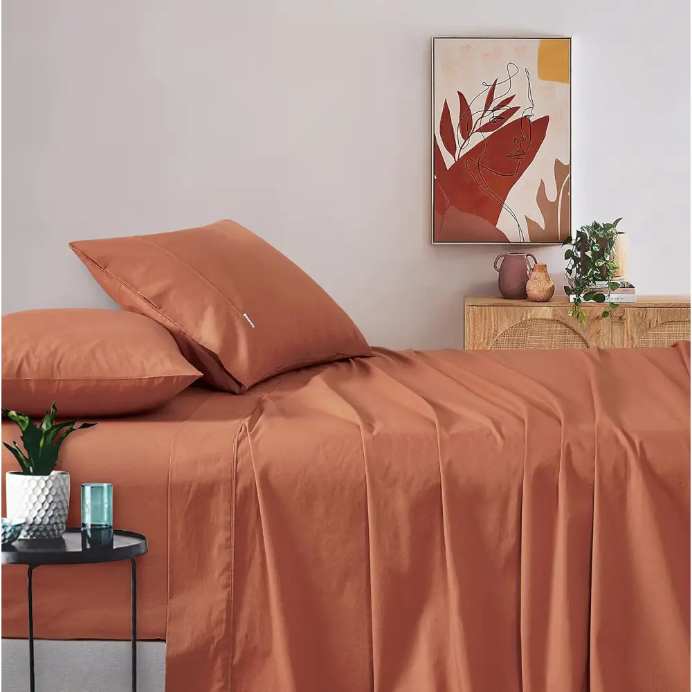 Vintage Washed 100% Cotton Sheet Set with 2 Pillowcases - Brick - King Size - Home & Garden > Bedding > Bed Sheets