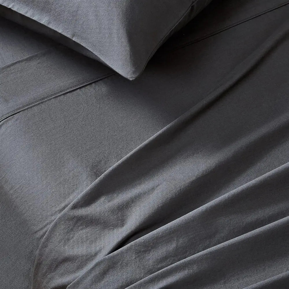 Vintage Washed 100% Cotton Sheet Set with 2 Pillowcases - Charcoal - King Size - Home & Garden > Bedding > Bed Sheets