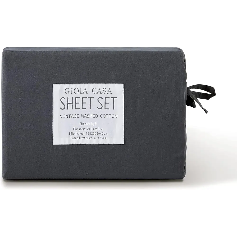Vintage Washed 100% Cotton Sheet Set with 2 Pillowcases - Charcoal - King Size - Home & Garden > Bedding > Bed Sheets