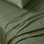 Vintage Washed 100% Cotton Sheet Set with 2 Pillowcases - Khaki Green - King Size - Home & Garden > Bedding > Bed Sheets