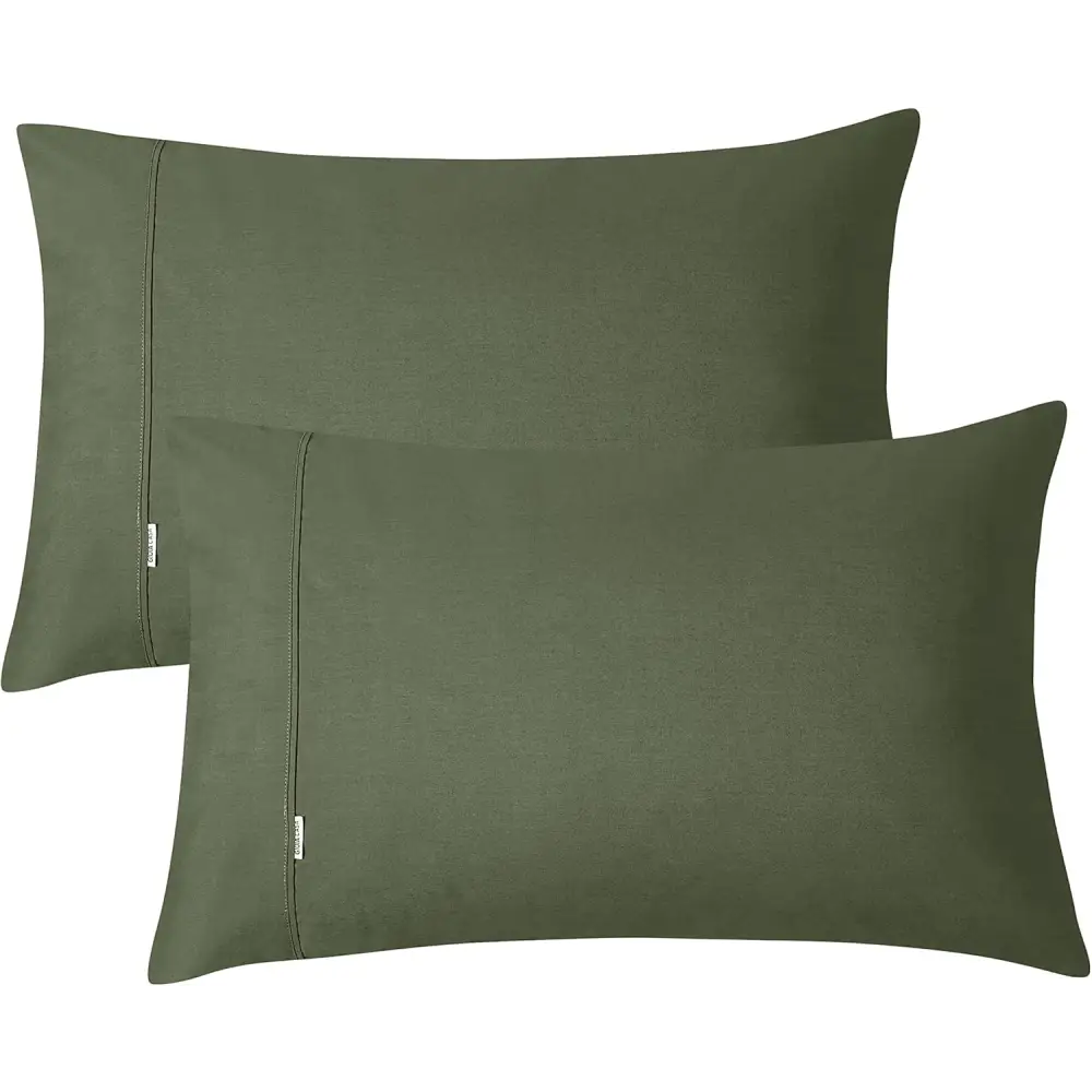 Vintage Washed 100% Cotton Sheet Set with 2 Pillowcases - Khaki Green - Double - Home & Garden > Bedding > Bed Sheets