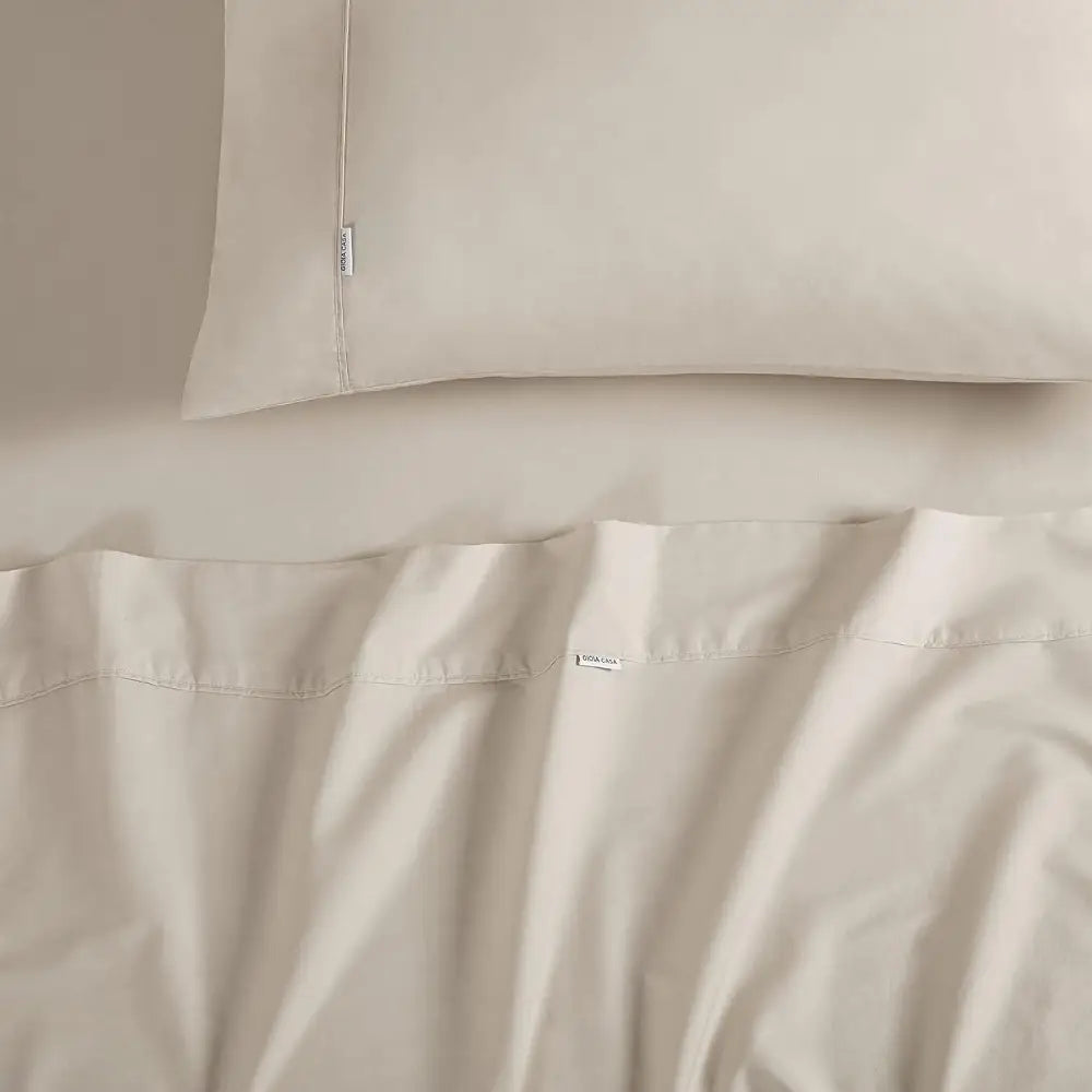 Vintage Washed 100% Cotton Sheet Set with 2 Pillowcases - Natural - King Size - Home & Garden > Bedding > Bed Sheets