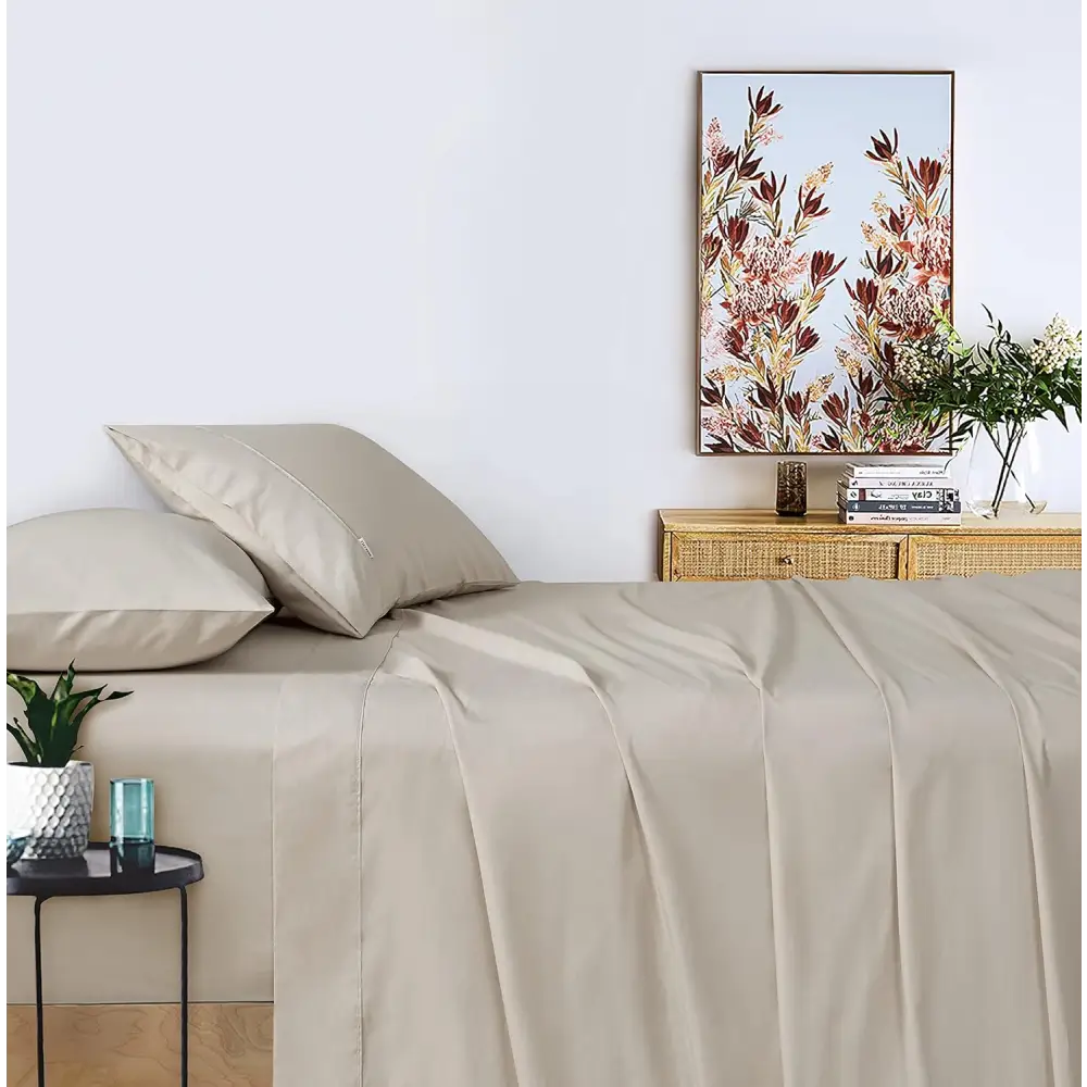 Vintage Washed 100% Cotton Sheet Set with 2 Pillowcases - Natural - King Size - Home & Garden > Bedding > Bed Sheets