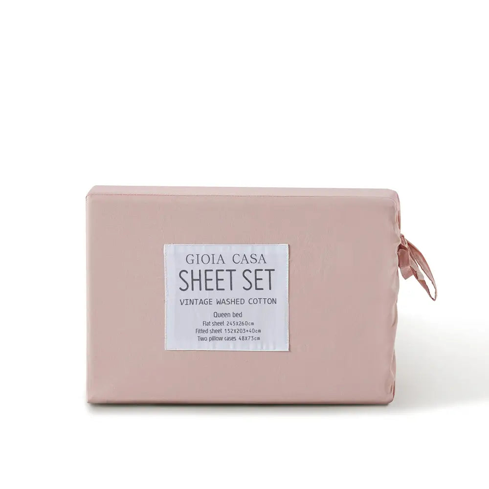Vintage Washed 100% Cotton Sheet Set with 2 Pillowcases - Pink - Queen Size - Home & Garden > Bedding > Bed Sheets