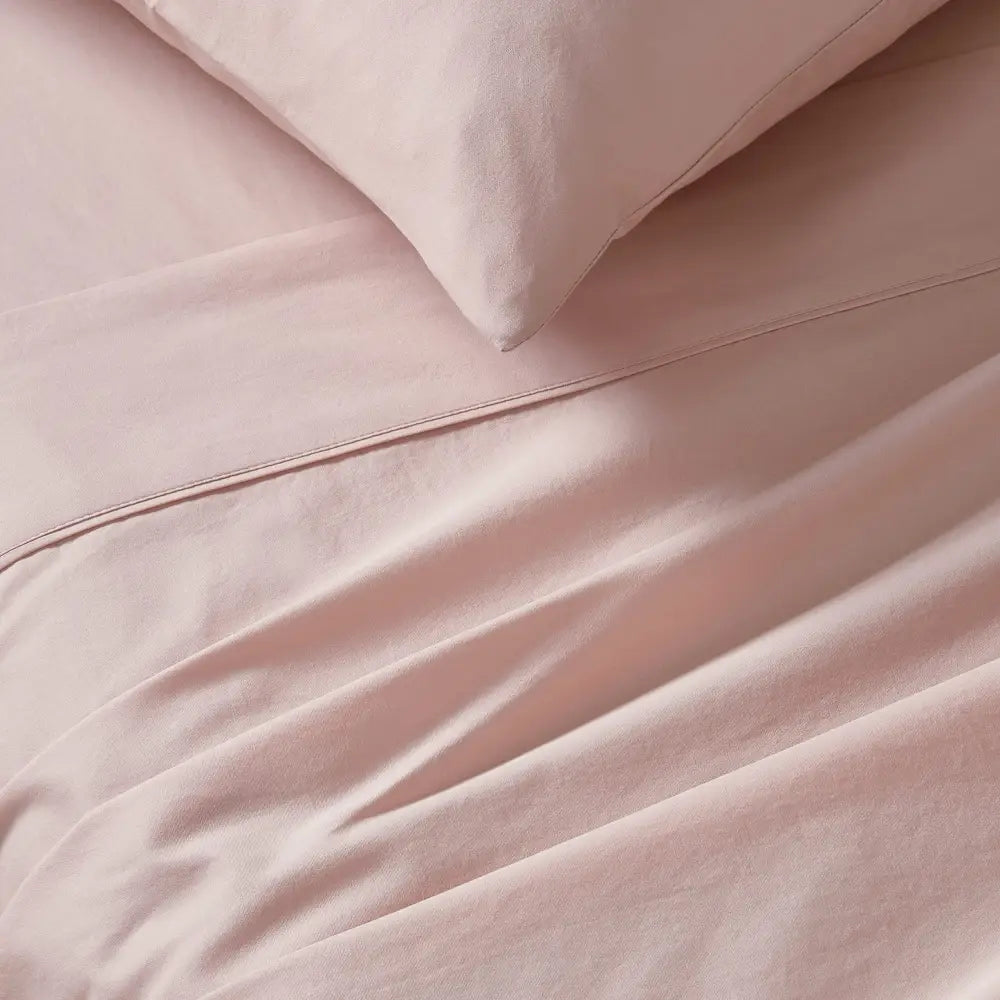 Vintage Washed 100% Cotton Sheet Set with 2 Pillowcases - Pink - Queen Size - Home & Garden > Bedding > Bed Sheets