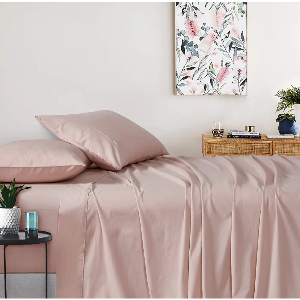Vintage Washed 100% Cotton Sheet Set with 2 Pillowcases - Pink - Queen Size - Home & Garden > Bedding > Bed Sheets