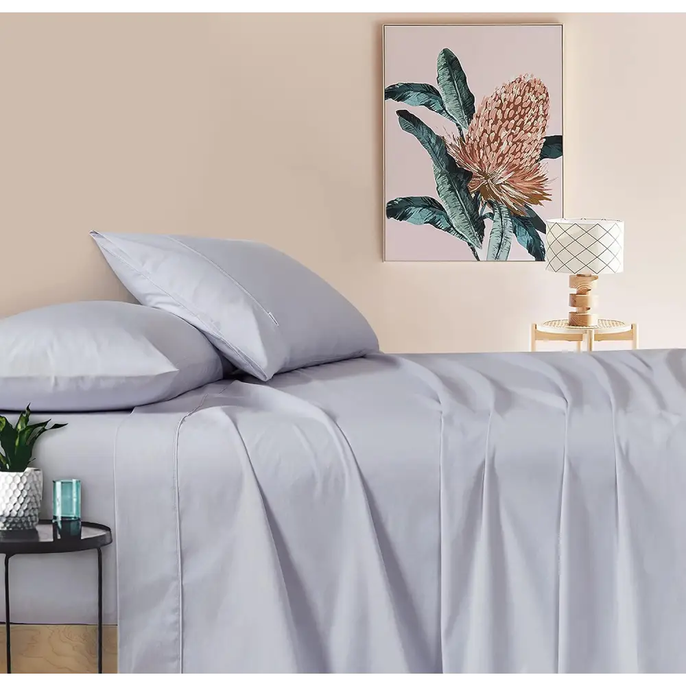 Vintage Washed 100% Cotton Sheet Set with 2 Pillowcases - Silver - Queen Size - Home & Garden > Bedding > Bed Sheets