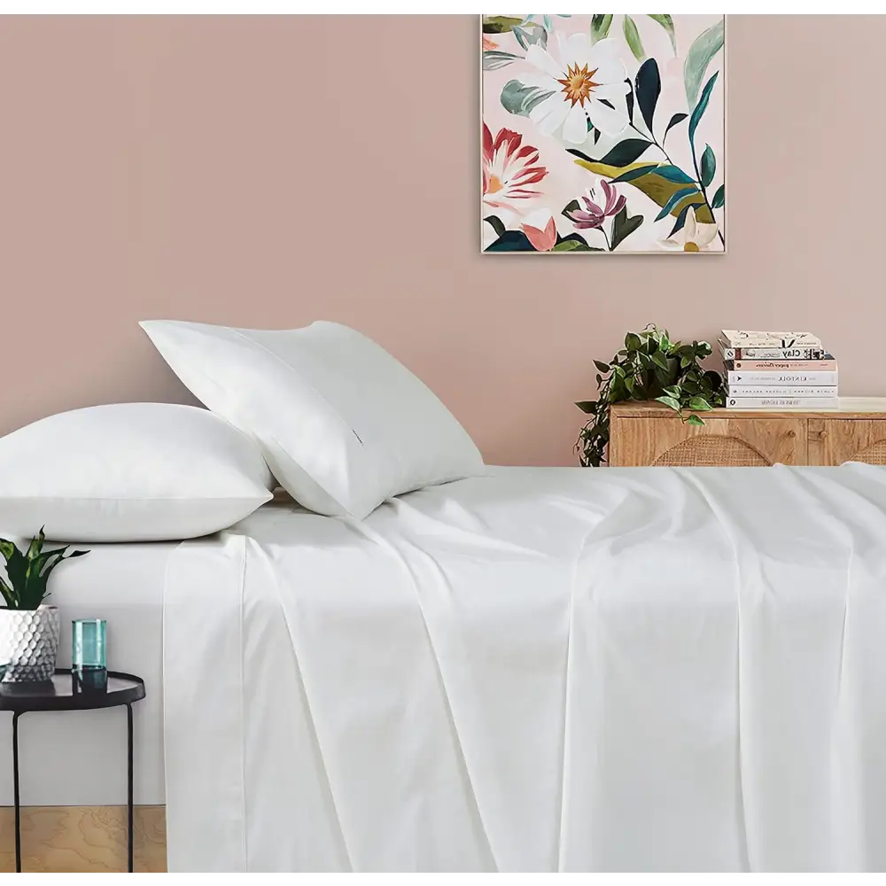 Vintage Washed 100% Cotton Sheet Set with 2 Pillowcases - White - King Size - Home & Garden > Bedding > Bed Sheets