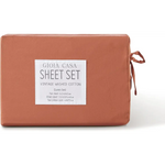 Vintage Washed 100% Cotton Soft Breathable Sheet Set - Brick - King Single - Home & Garden > Bedding > Bed Sheets