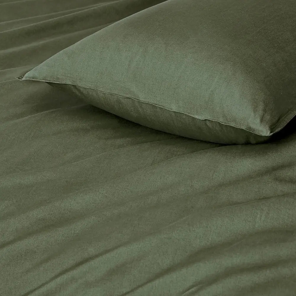 Vintage Washed 100% Cotton Standard Pillowcase - Luxurious Standard Pillow Cover - Khaki Green - 2 Pcs - Home & Garden