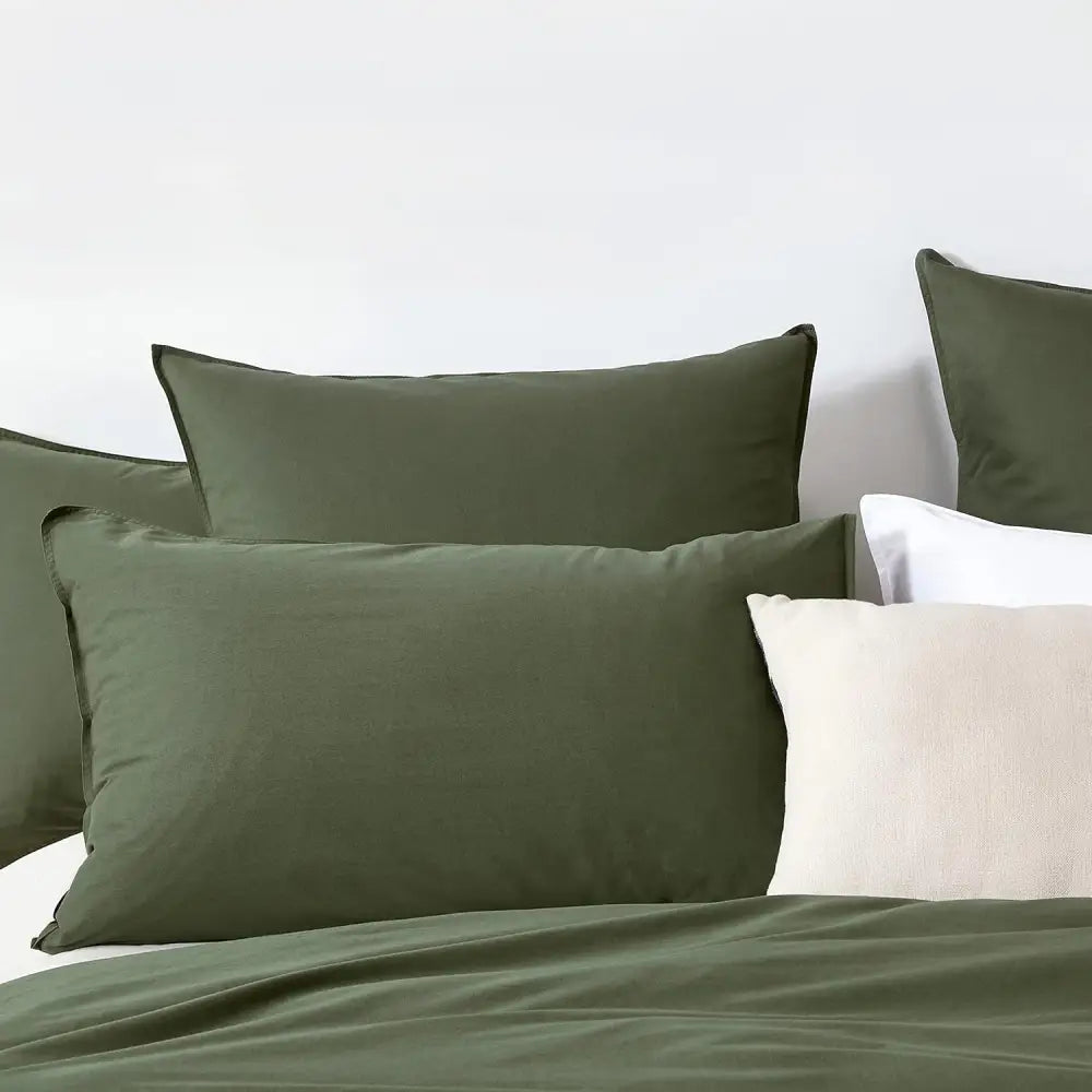 Vintage Washed 100% Cotton Standard Pillowcase - Luxurious Standard Pillow Cover - Khaki Green - 2 Pcs - Home & Garden