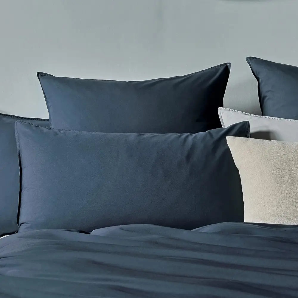 Vintage Washed 100% Cotton Standard Pillowcase - Luxurious Standard Pillow Cover - Dark Indigo - 2 Pcs - Home & Garden