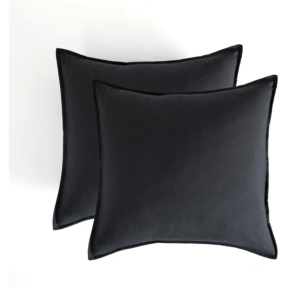 Vintage Washed Microfibre European Pillowcases - Set of 2 Luxurious European Pillow Covers - Black - Home & Garden >