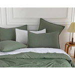 Vintage Washed Microfibre European Pillowcases - Set of 2 Luxurious European Pillow Covers - Khaki Green - Home &