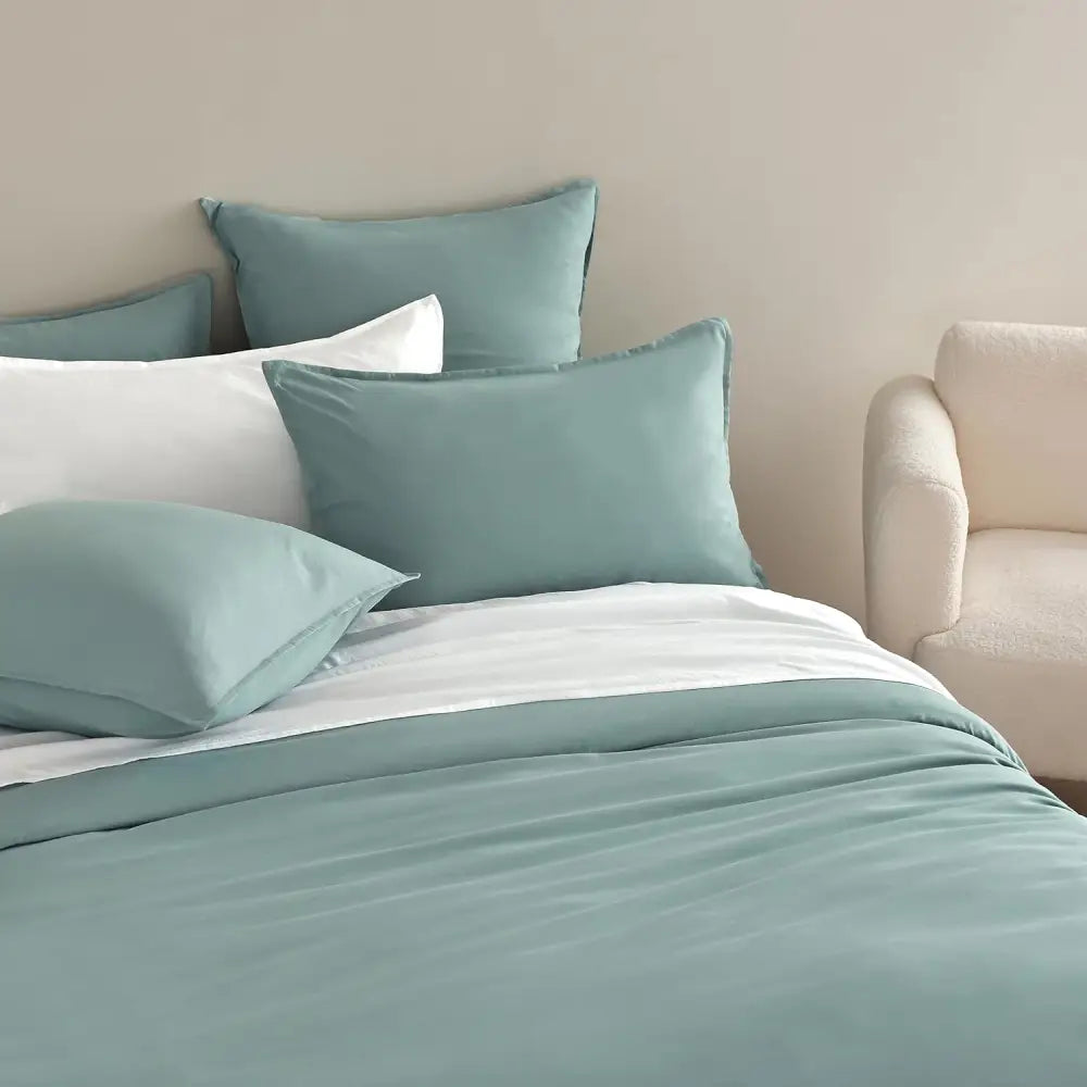 Vintage Washed Microfibre European Pillowcases - Set of 2 Luxurious European Pillow Covers - Seafoam - Home & Garden >