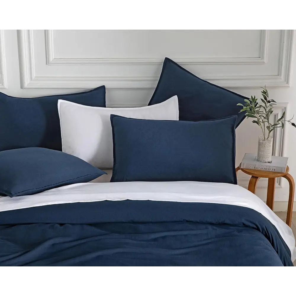 Vintage Washed Microfibre European Pillowcases - Set of 2 Luxurious European Pillow Covers - Navy - Home & Garden >