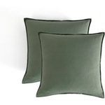 Vintage Washed Microfibre European Pillowcases - Set of 2 Luxurious European Pillow Covers - Khaki Green - Home &